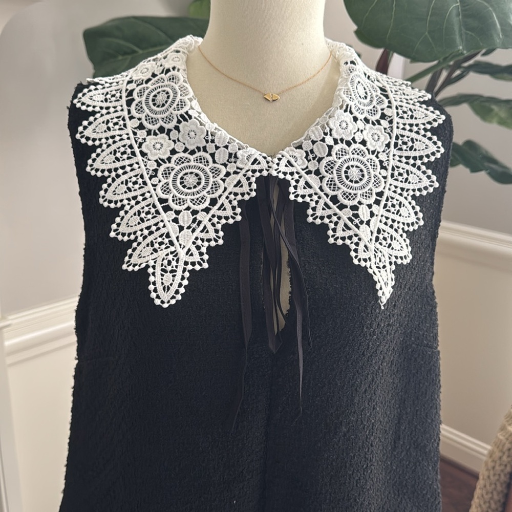 NEW Boucle Dress w/ Lace & Tie Collar - Picture 5 of 8